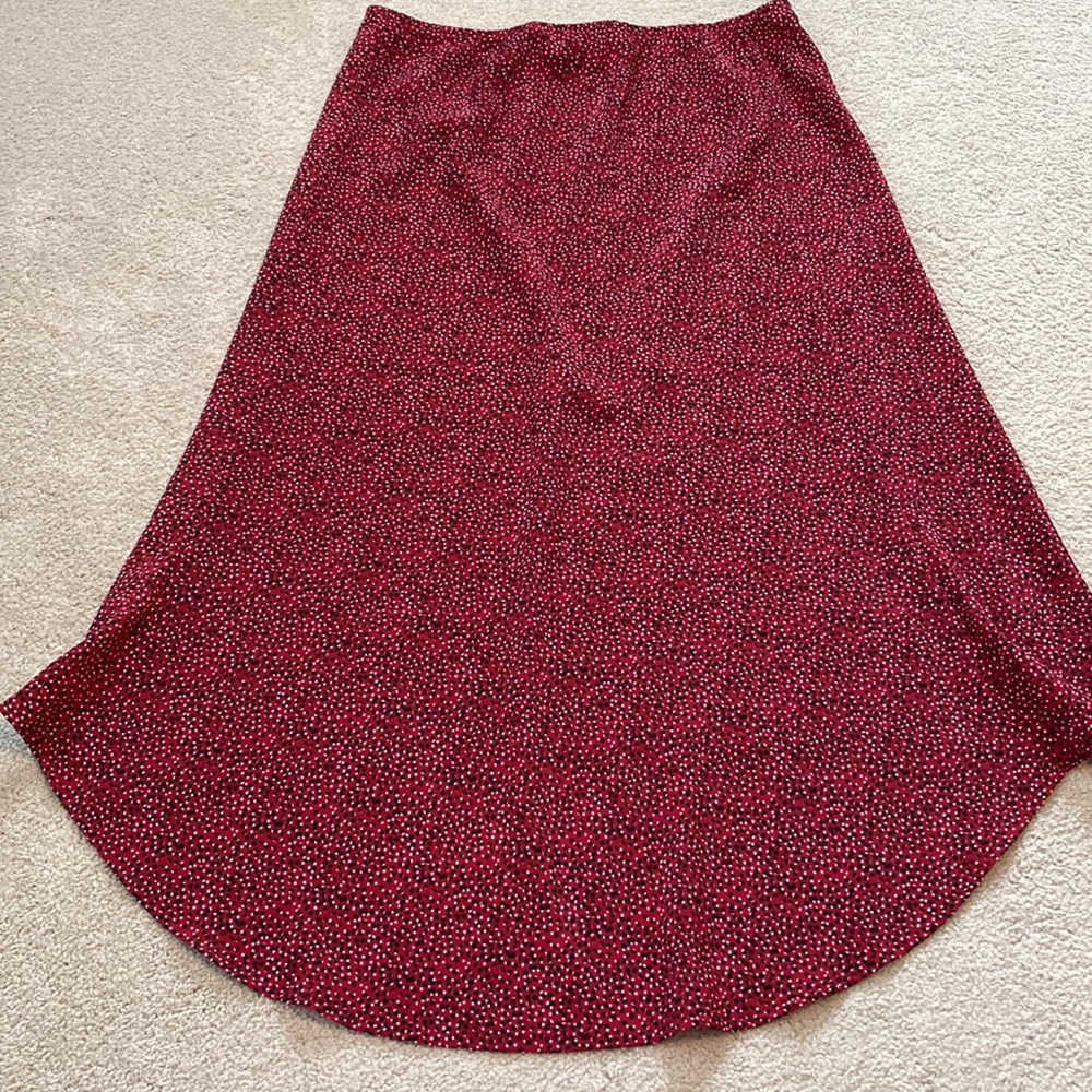 VintageBlue size 13 hi-lo red with white and black polka dots polyester skirt